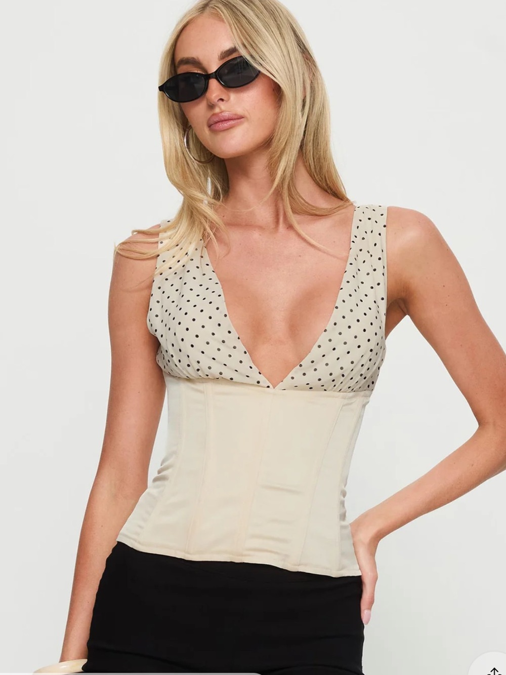 Princess polly Polka Dot Plunge Neck Cream Bustier Top